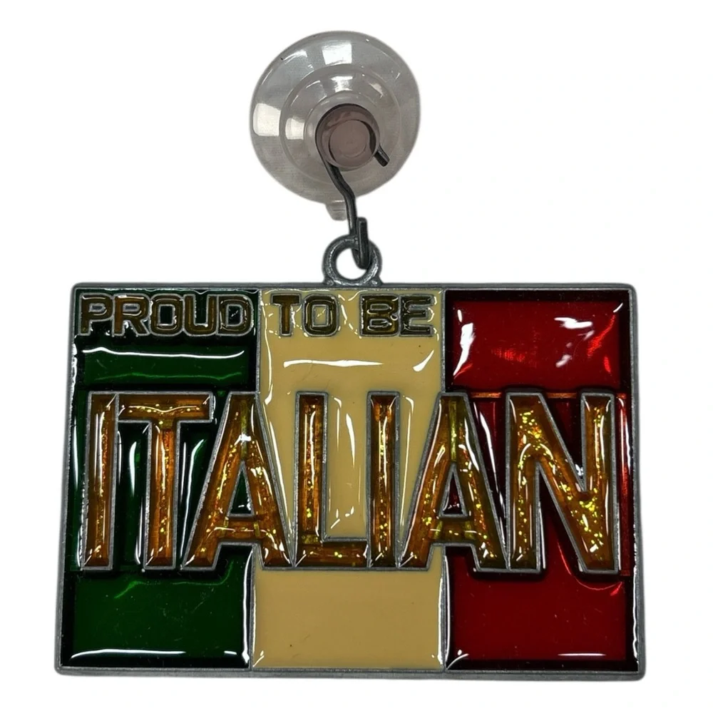 Proud To Be Italian Flag Sun Catcher Ornament Italy Stained Glass Vintage